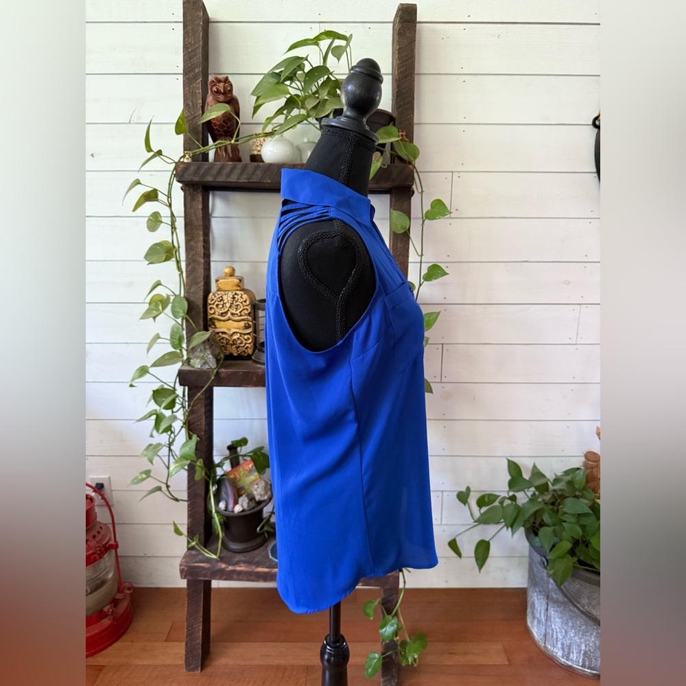 Express: Blue Sleeveless Button-Up Blouse with Cold Shoulder Back - Picture 6 of 17